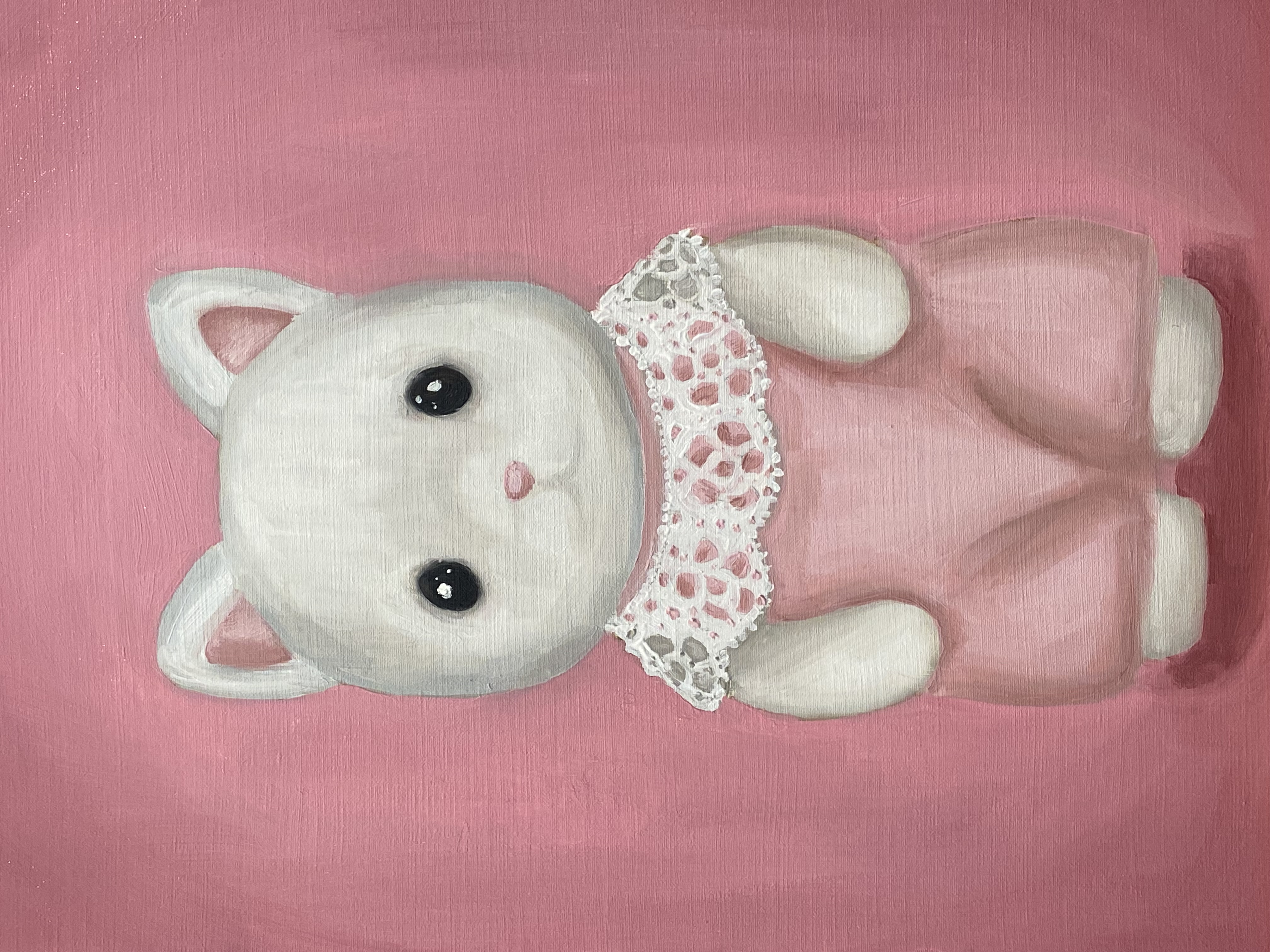 Pink cat painting beneath a moon and stars